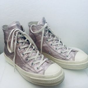 Pink Leather metallic converse